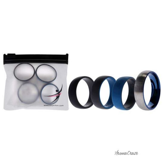 Picture of Silicone Wedding Twin Dome 8mm Ring Set - Grey by ROQ for Men - 4 x 15 mm Ring