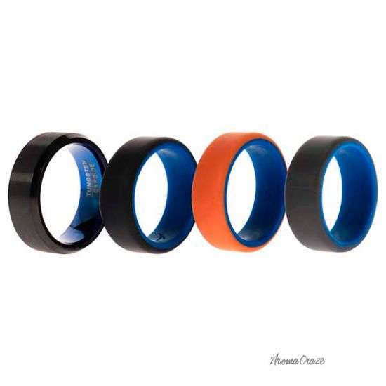 Picture of Silicone Wedding Twin Beveled 8mm Ring Set - Black by ROQ for Men - 4 x 9 mm Ring