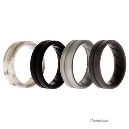 Picture of Silicone Wedding BR Middle Line Ring Set - Basic-Marble by ROQ for Men - 4 x 11 mm Ring