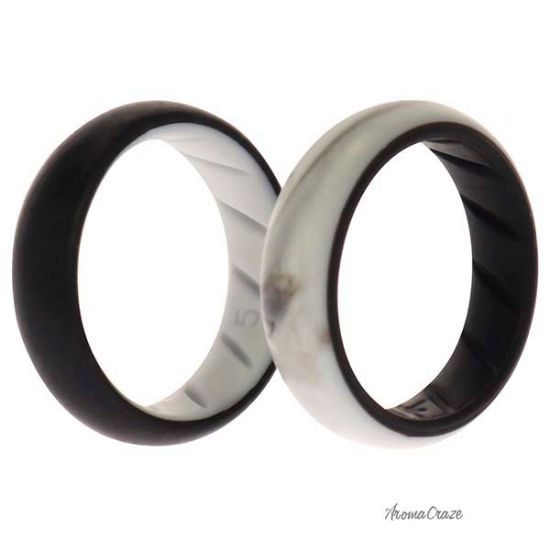 Picture of Silicone Wedding BR Solid Ring Set - Black-Marble by ROQ for Women - 2 x 5 mm Ring