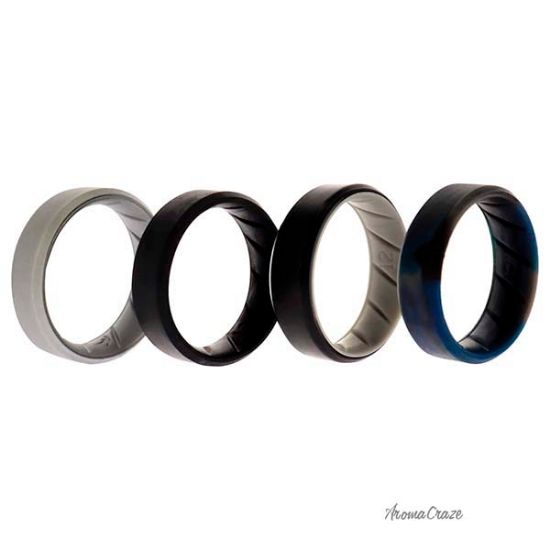 Picture of Silicone Wedding BR 8mm Edge Ring Set - Black-Blue-Camo by ROQ for Men - 4 x 12 mm Ring