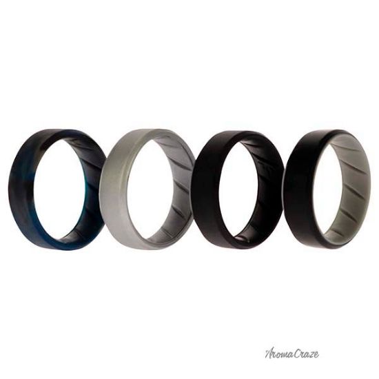 Picture of Silicone Wedding BR 8mm Edge Ring Set - Black-Blue-Camo by ROQ for Men - 4 x 15 mm Ring