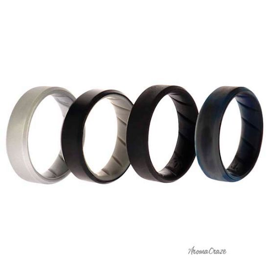 Picture of Silicone Wedding BR 8mm Edge Ring Set - Black-Blue-Camo by ROQ for Men - 4 x 16 mm Ring