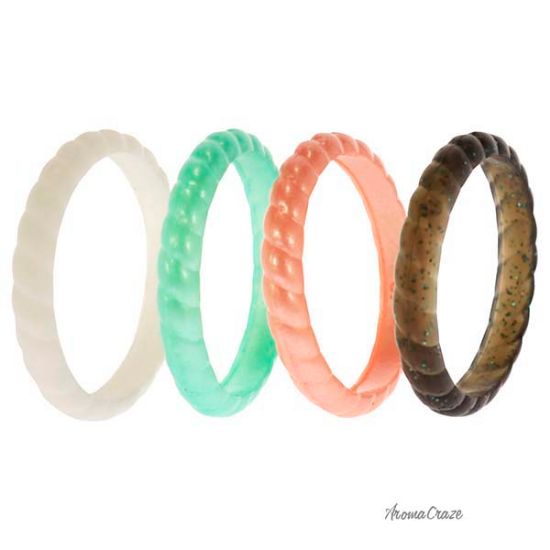 Picture of Silicone Wedding Stackble Braided Ring Set - Aqua-Rose by ROQ for Women - 4 x 10 mm Ring