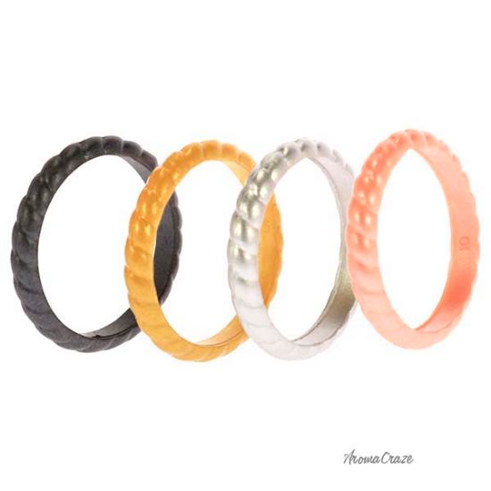 Picture of Silicone Wedding Stackble Braided Ring Set - Metal by ROQ for Women - 4 x 10 mm Ring