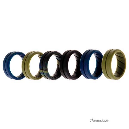 Picture of Silicone Wedding BR Middle Line Ring Set - Basic-Olive by ROQ for Men - 6 x 7 mm Ring