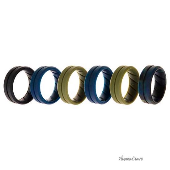 Picture of Silicone Wedding BR Middle Line Ring Set - Basic-Olive by ROQ for Men - 6 x 8 mm Ring
