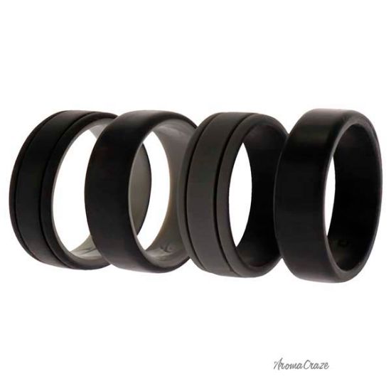 Picture of Silicone Wedding 2Layer Lines Ring Set - Black by ROQ for Men - 4 x 15 mm Ring
