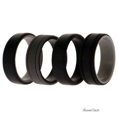 Picture of Silicone Wedding 2Layer Lines Ring Set - Black by ROQ for Men - 4 x 16 mm Ring