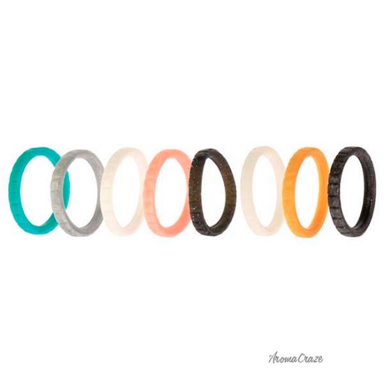 Picture of Silicone Wedding Stackble Lines Ring Set - Metal-Turquoise by ROQ for Women - 8 x 4 mm Ring